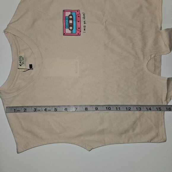 NWT Kagito Tan Tank Crop Top Cassette Tape Breakup Songs I Miss You Idiot Sz XS - Picture 14 of 14